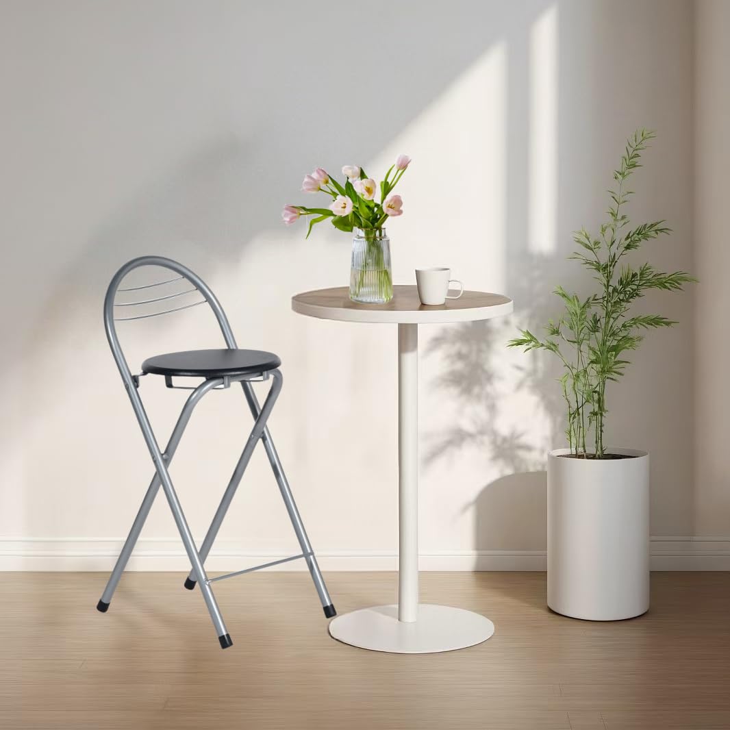 Barhocker Klappbarer, Barhocker mit Lehne, Keine Montage Erforderlich, Tragbarer Outdoor, Geeignet Für Küche, Bistro, Geschäft, Veranstaltungen im Freien (Schwarz und Silber)