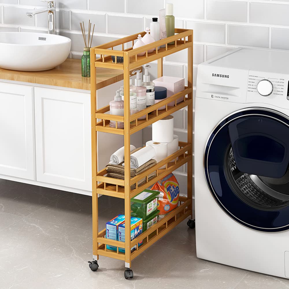 Buy JUMRHFAN Bamboo Storage Trolley 4Tier Slim Storage Cart, Slide Out