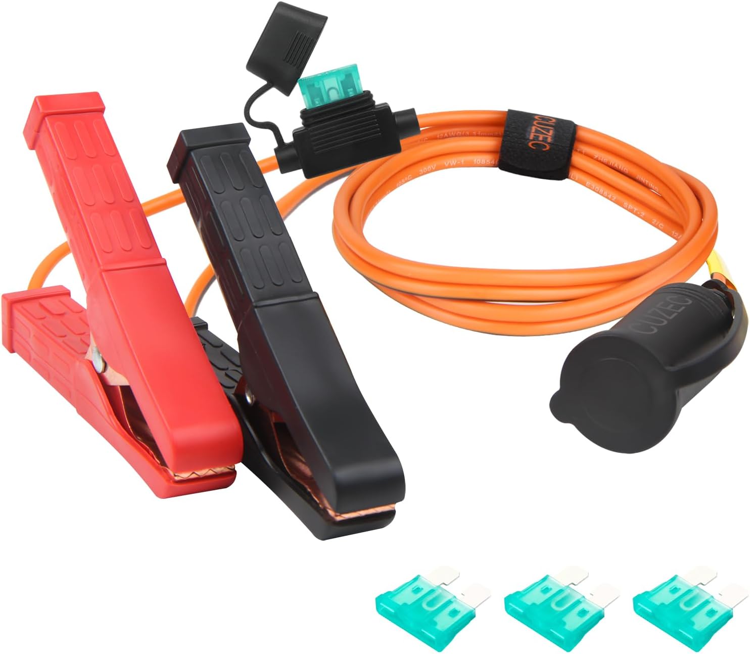 12V/24V Battery Direct Connect Cable, 12 AWG with 30A Fuse Protection and Alligator Clips, Weatherproof Socket (10.5ft/320cm)