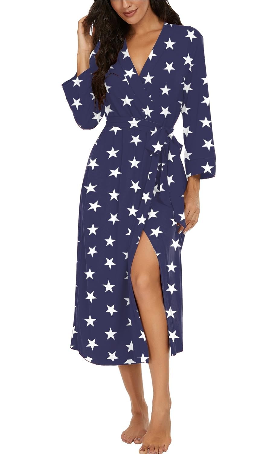 PrinStory Women Long/Short Bathrobe Knit Kimono Robes Soft Womens Dressing Gowns Casual Ladies Loungewear — view 47