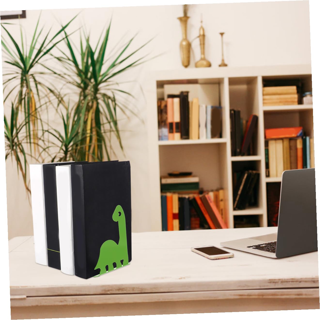 Fermalibri Metallo Robusto Da Ufficio, Supporto Fermalibri Pesante Antiscivolo, Portalibri Decorativo Per Mensole e Scrivania Set 2 Pezzi Verde