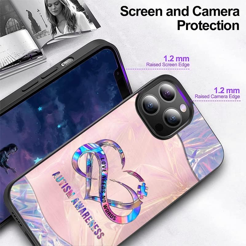Miniatura 2 de Heart Love Needs No Words Autismo Concientización Funda para iPhone 16 15 14 13 12 11 Pro Max  Galaxy S25 S24 S23 S22 S21 S20 FE Plus UltraA16 A15