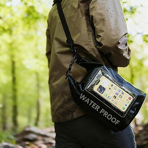 Bolsa seca impermeable de 5 L, IPX6 con parte superior enrollable impermeable con funda para teléfonobolsa, accesorios de pesca de kayak para kayak,