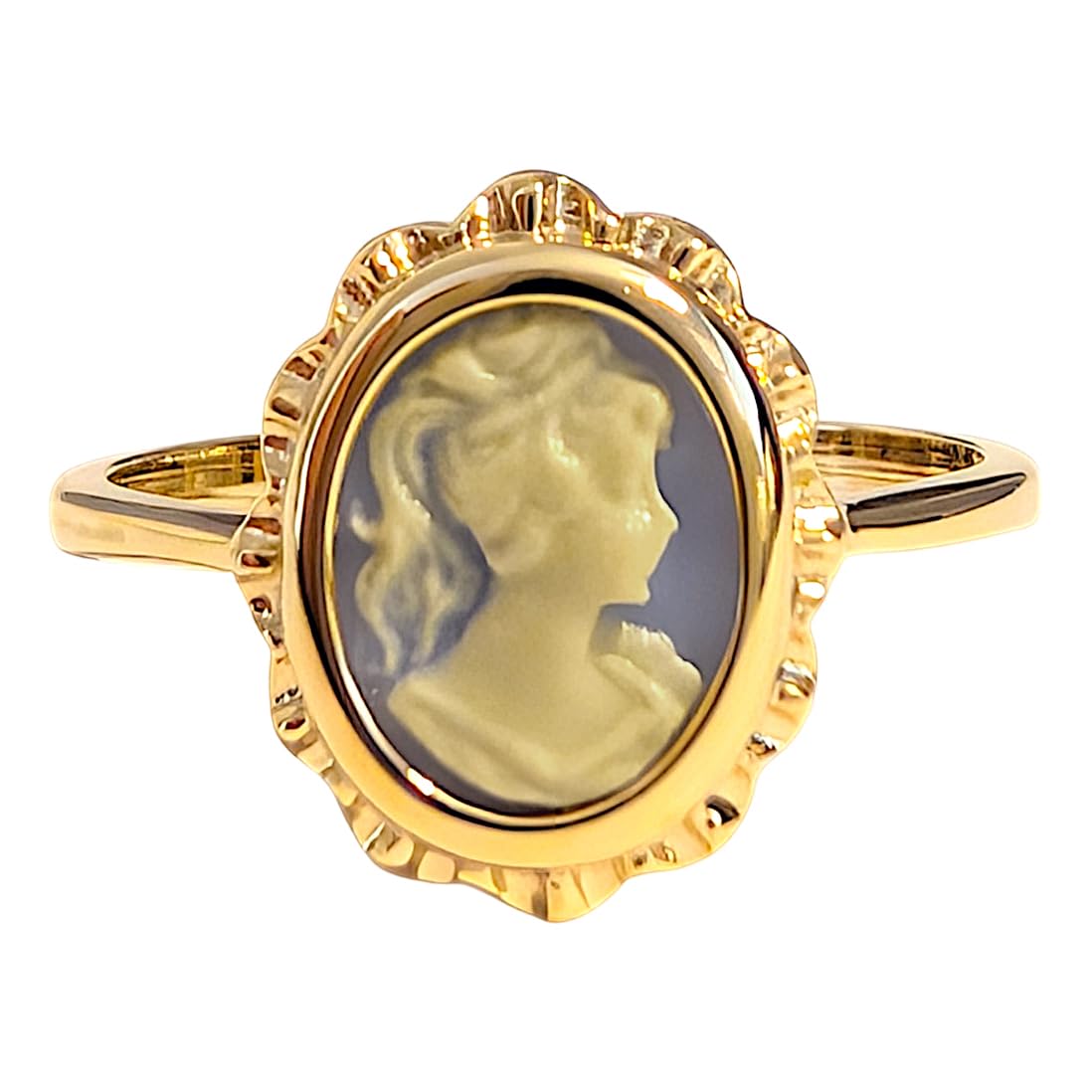 Bague Femme Camé bleu Plaqué Or 18 carats - Neuve - Taille au choix