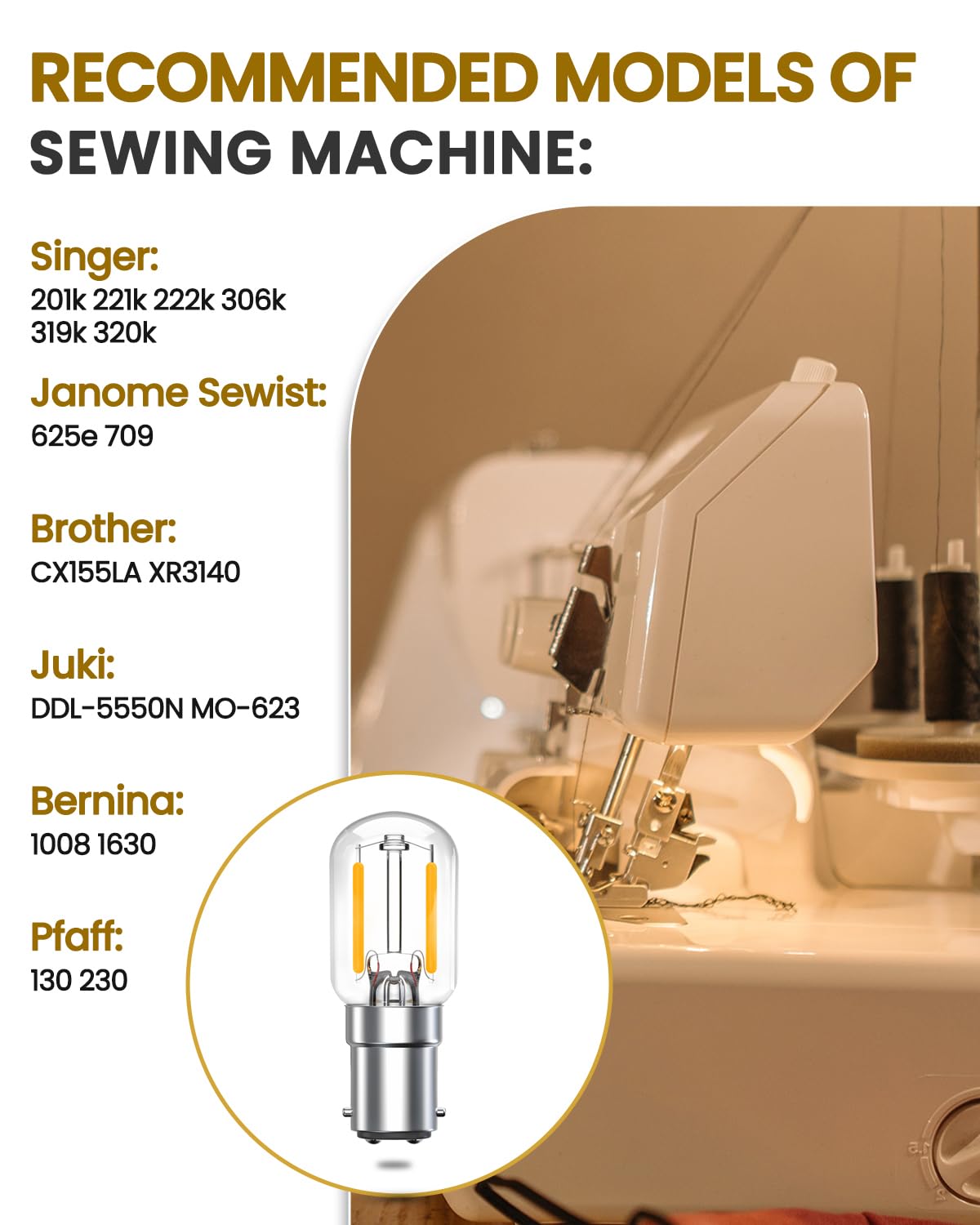 Bonlux Lampadina LED 2W SBC B15d Per Macchina Da Cucire – Sostituto 15W, Luce Calda 2700K, 2 Pezzi, Garanzia 3 Anni
