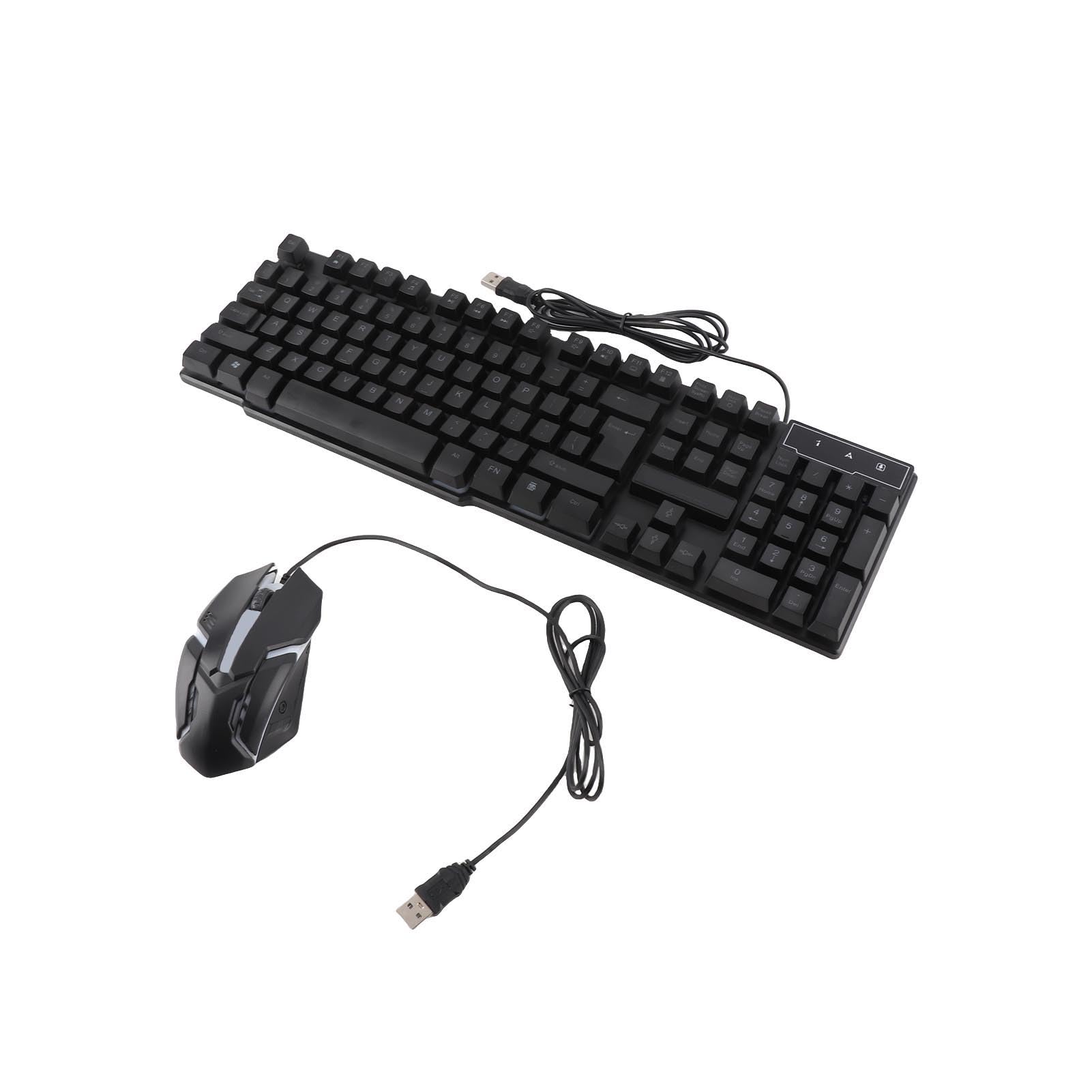 T-WOLF TF800 Combo gioco in quattro pezzi Tastiera 104 tasti Mouse con luce respiratoria a 4 colori Cuffie gioco 3,5 mm Tappetino per mouse antiscivolo