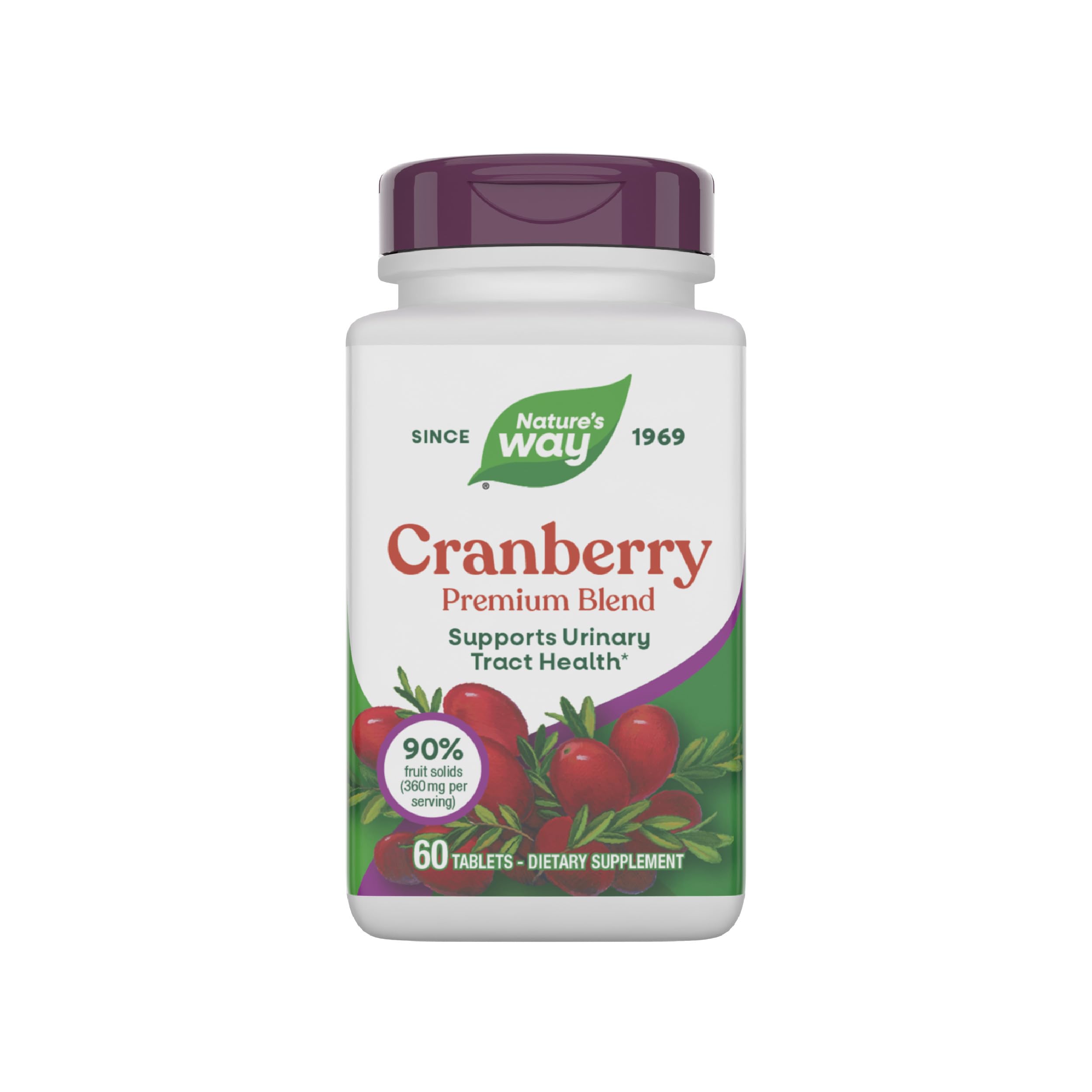 Nature's Way Premium Blend Cranberry, Urinary Tract Health Support* Supplement with Vitamin C, 60 Tablets