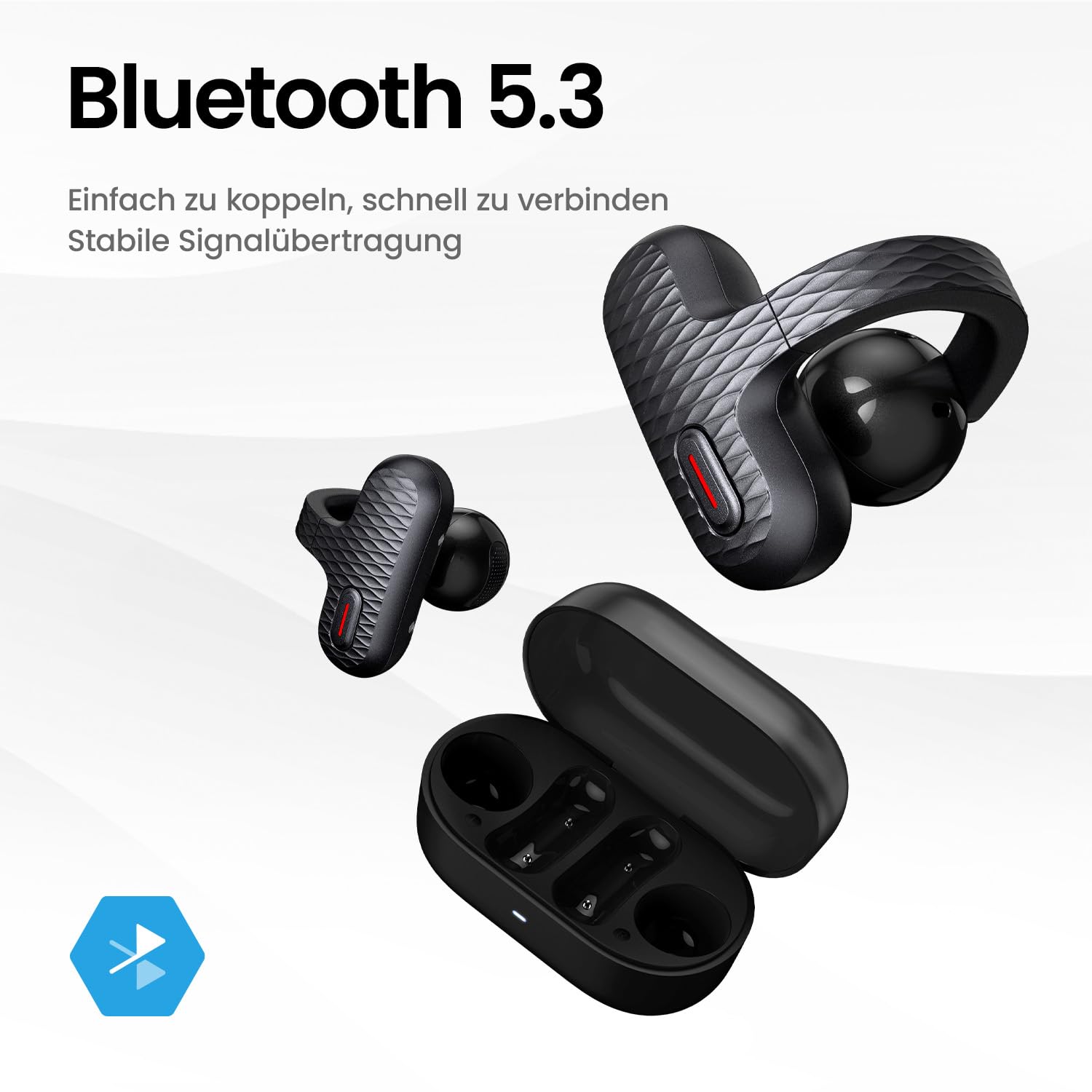Amazfit Up Bluetooth Kopfhörer, Kabellose Open-Ear-Ohrhörer mit Touch-Steuerung, IPX4 Wasserfest & Schweißresistent, KI-Rauschunterdrückung, Ideal für Sport & Laufen, Kompatibel mit Android & iPhone