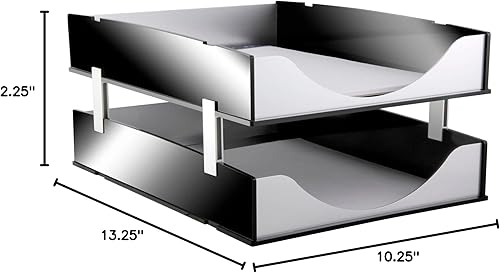 Miniatura 4 de Kantek Bandeja de letras de aluminio acrílico negro y plateado, organizador de escritorio apilable, 10..25 x 13.25 x 2.25 pulgadas, resistente,