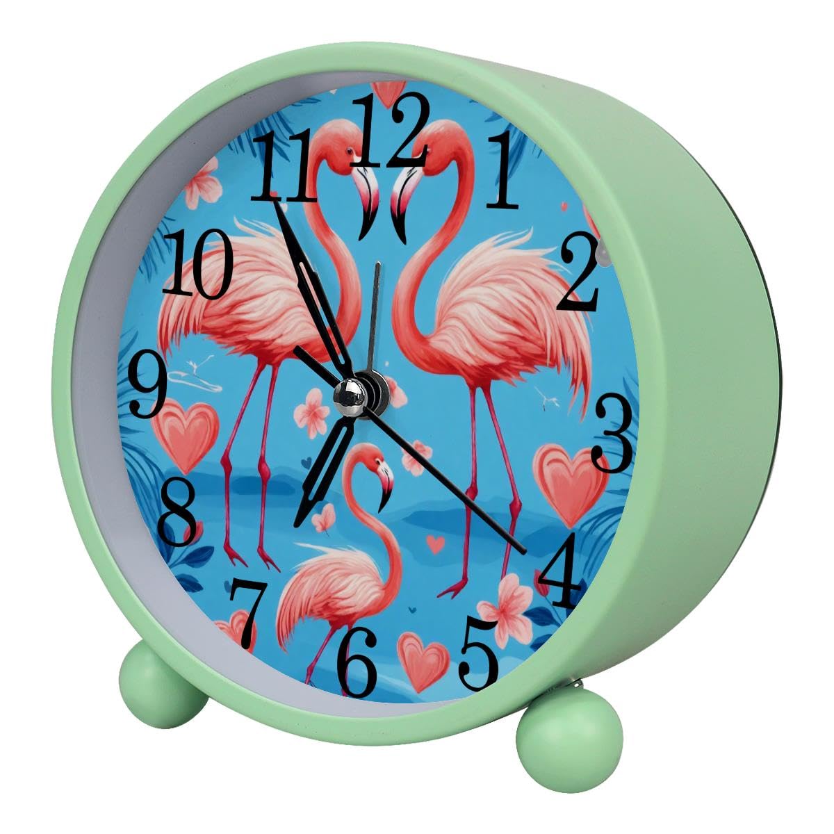 Alarm Clock Flamingos Heart Floral, Silent Non-Ticking with Night Light