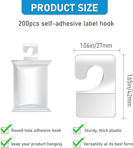 Miniatura 2 de Mozeat Lens 200 pestañas adhesivas transparentes de PET para colgar, ganchos de almacenamiento plegables, peso máximo de 200 libras, etiquetas