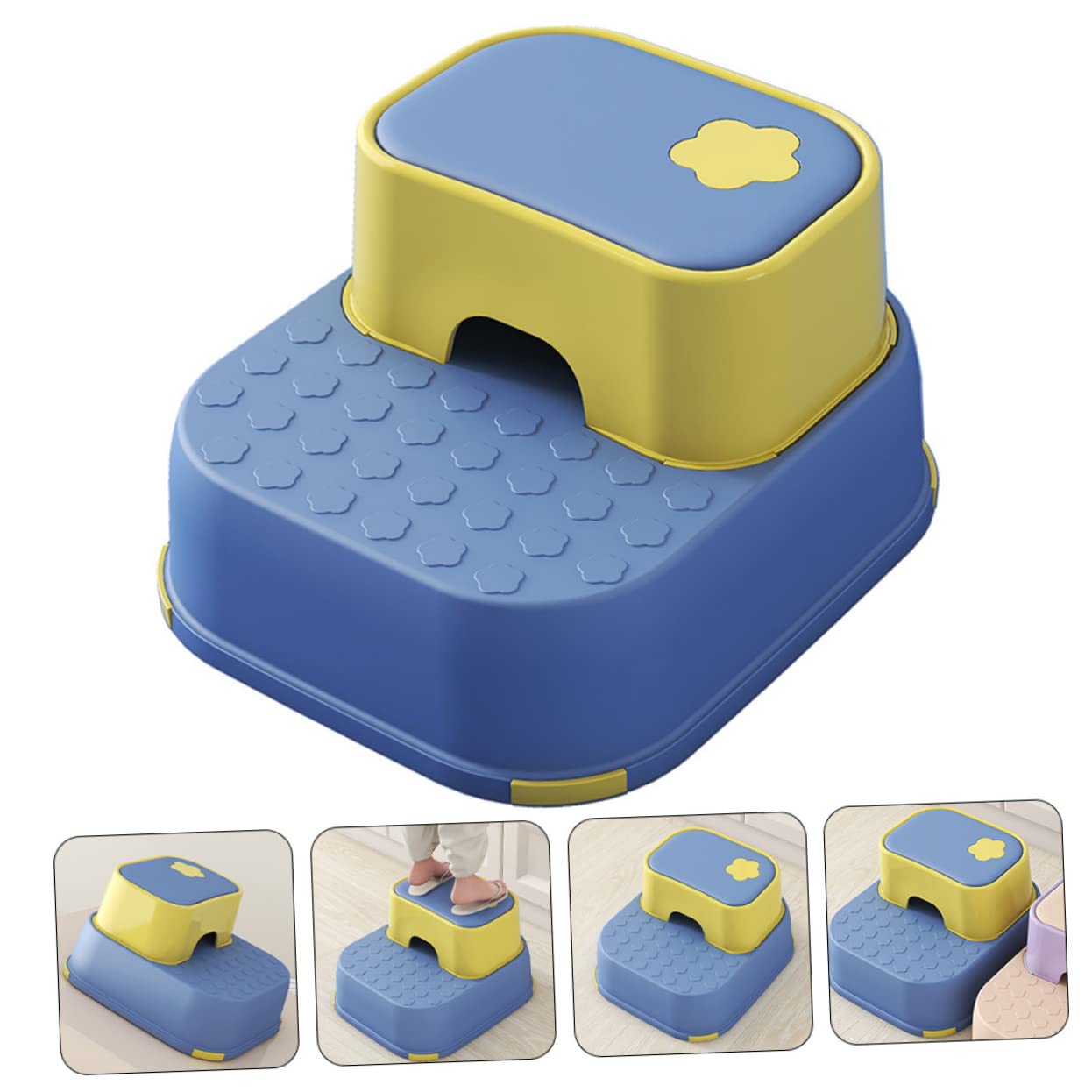 Taburete de Dos Escalones para Niños Pequeños de Material PP Superficie Antideslizante y Diseño Práctico Adecuado para Baño y Reposapiés Diario