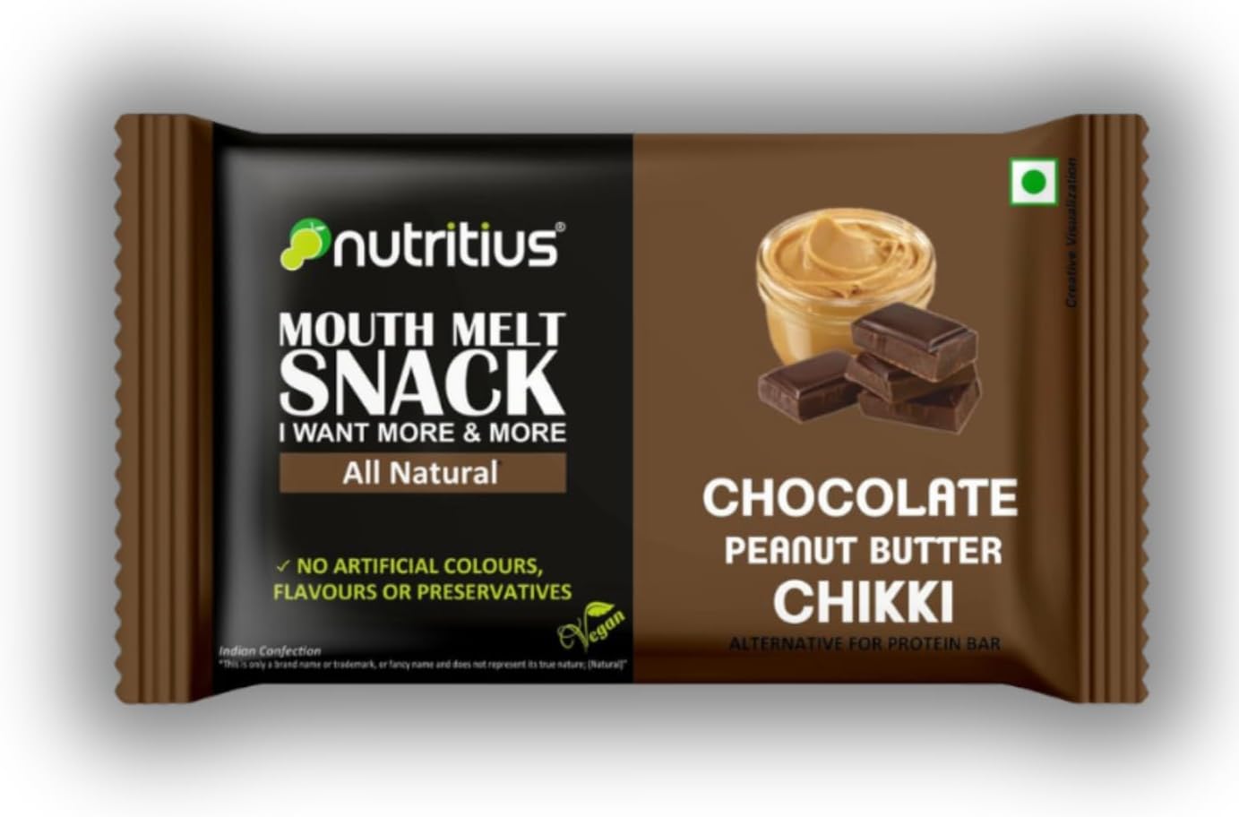 Nutritius Chocolate Peanut Butter Chikki 125g (Pack of 12) + 1 FREE Surprise Chikki (26g) | No Added Preservatives and colours