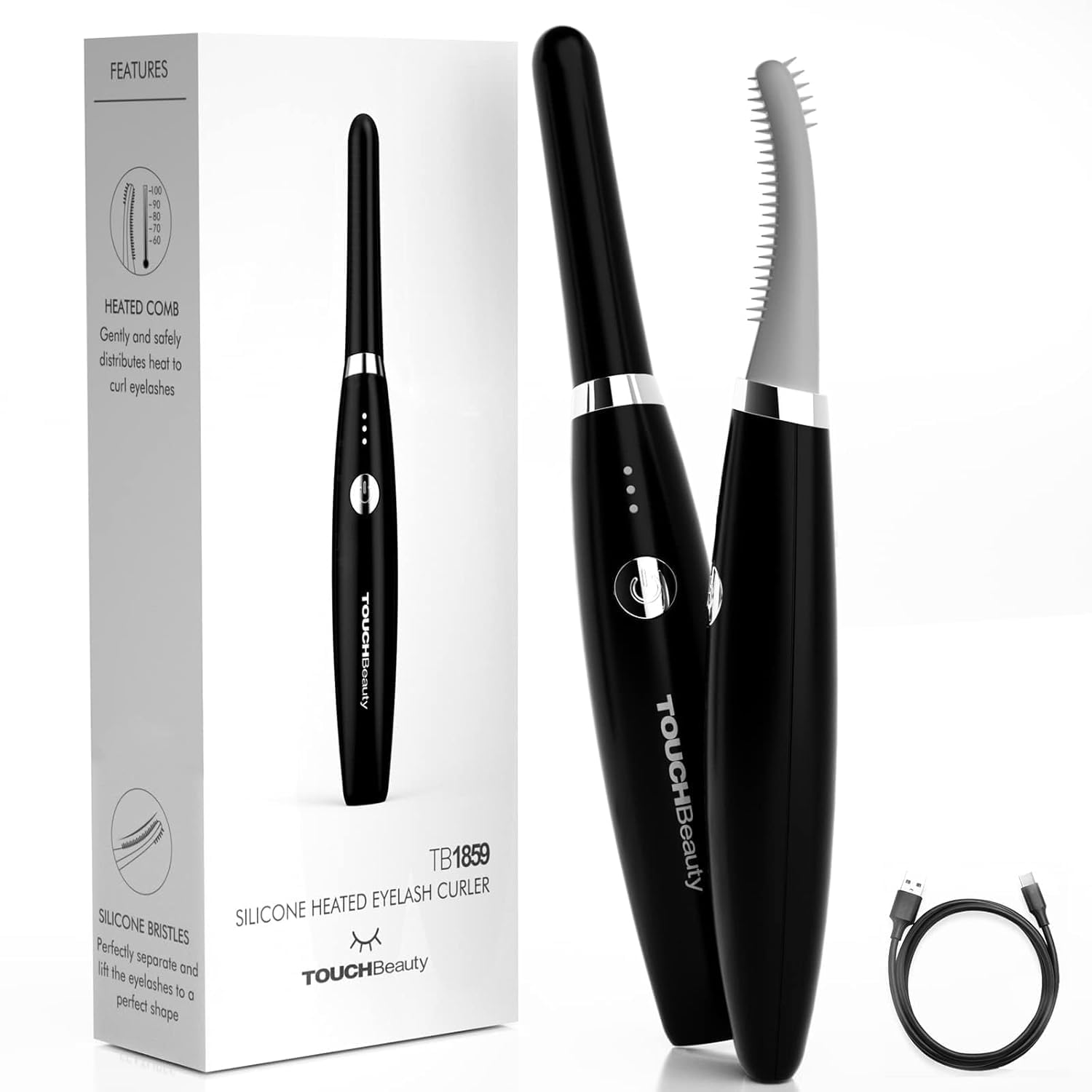 TOUCHBeauty Electric Eyelash Curler, Heated Eyelash Curler with 3 Smart Temp Modes & USB-C Fast Charge
