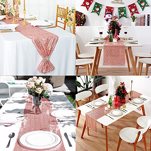 Lykoow 12 Packs Sequin Table Runner 12" X 108" Rose Gold Sequin Table Cloth For Rectangle Fabric Table Sparkle Table Covers For Wedding Engagement Birthday Party Holiday Decorations #TOP3
