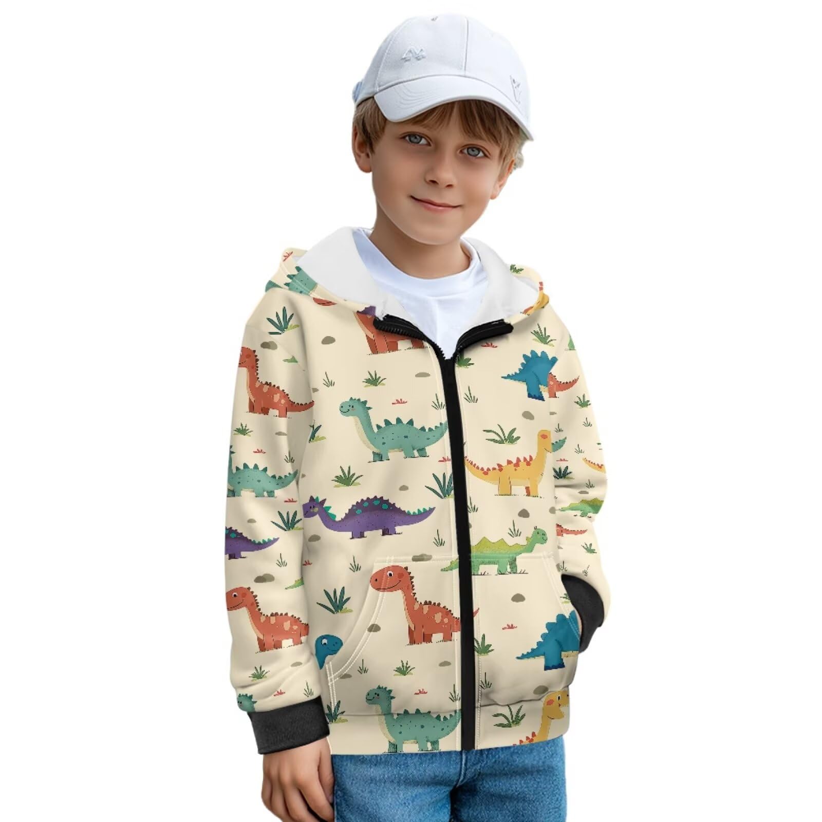 Sudadera con capucha de forro polar con cremallera frontal y bolsillos laterales para niños y niñas, para otoño e invierno