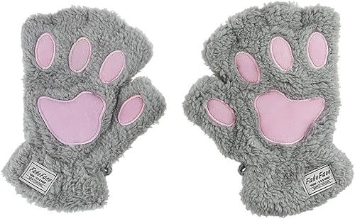 Miniatura 13 de FakeFace Lindos guantes de felpa de piel sintética sin dedos para niñas y mujeres Negro