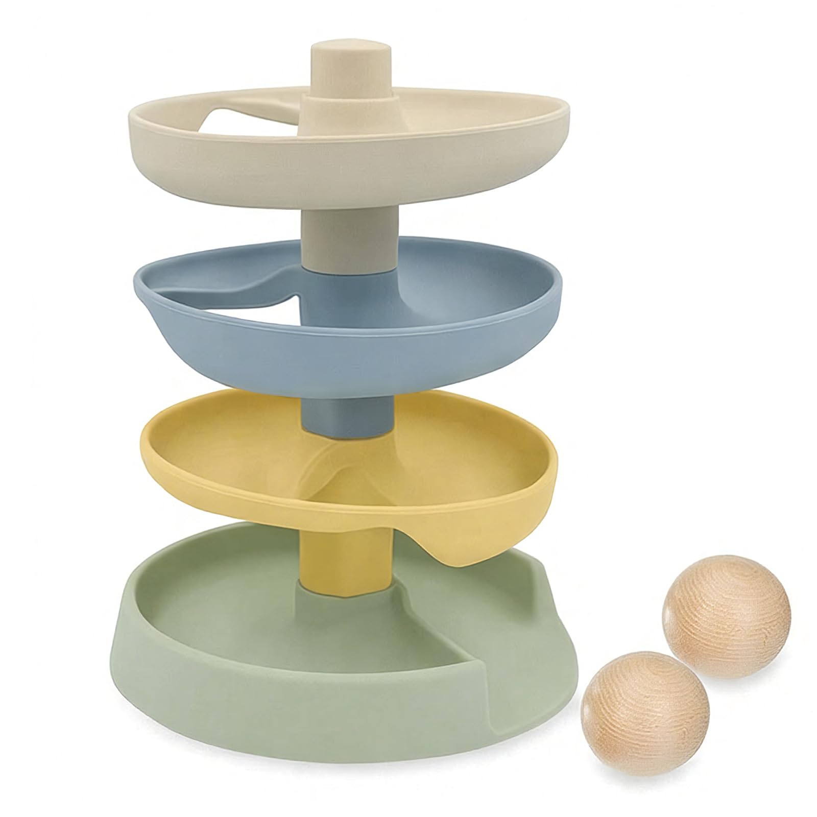 Little Rawr Silicone Ball Drop Tower Toy for Toddlers, 4-Tier Rolling Ramp Track with Wooden Balls, Soft Food-Grade Silicone Montessori Toy for Early Learning, Fine Motor Skill Development, Ages 1–3