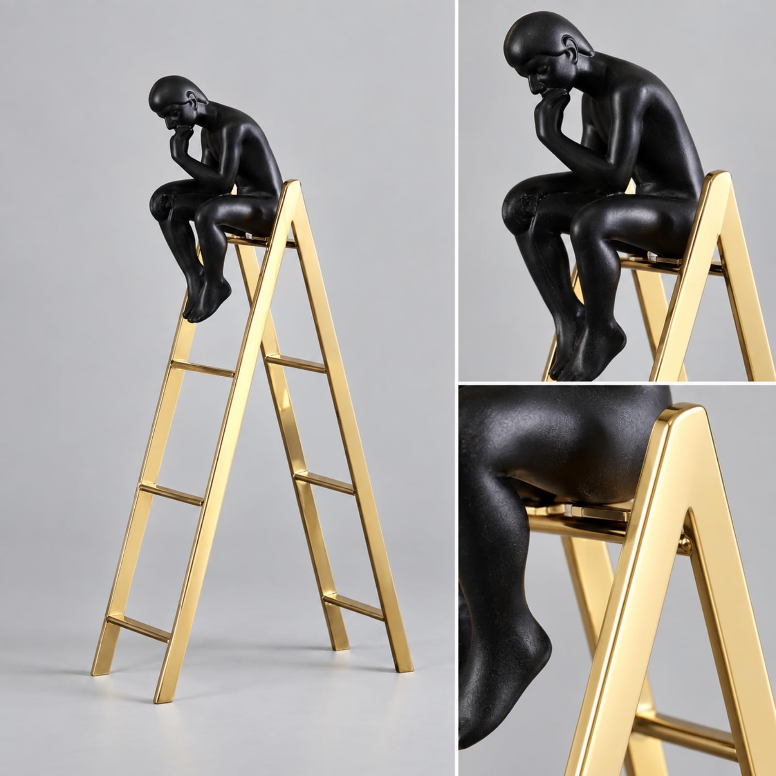 Statuetta di Individuo Pensierosa Moderno Figurina con Struttura a Artistico Oggetto Decorativo in Metallo e Resina per Scrivanie