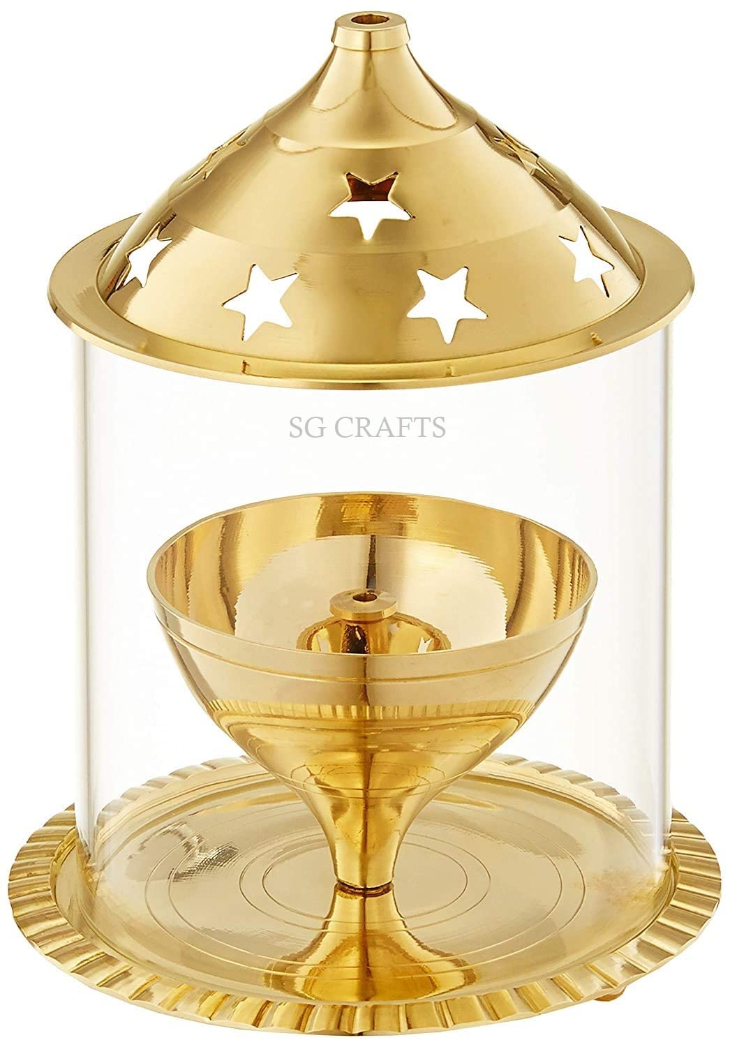 SG CRAFTS Brass Akhand Diya for Puja with Borosilicate Glass Cover, Glass Oil Lamp, Decorative Brass Diya. ((6 inch/Medium)) (B0BC4G8X48) Amazon Price History, Amazon Price Tracker