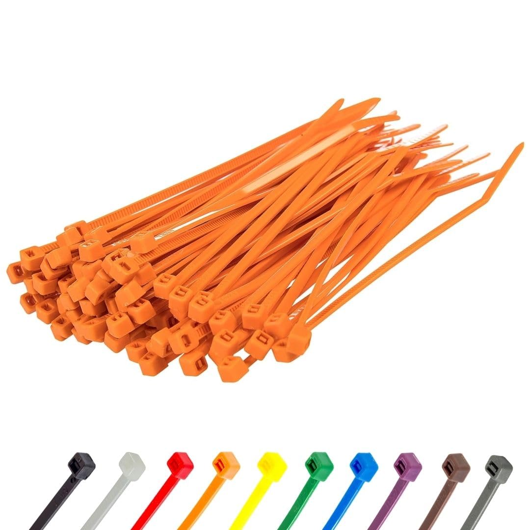 Gocableties Orange Small Cable Ties, 100Mm X 2.5Mm, Pack Of 100, 4” Premium Nylon Zip Ties, Plastic Tie Wraps, Secure Self-Locking Mechanism, For Home, Garden, Office And Diy