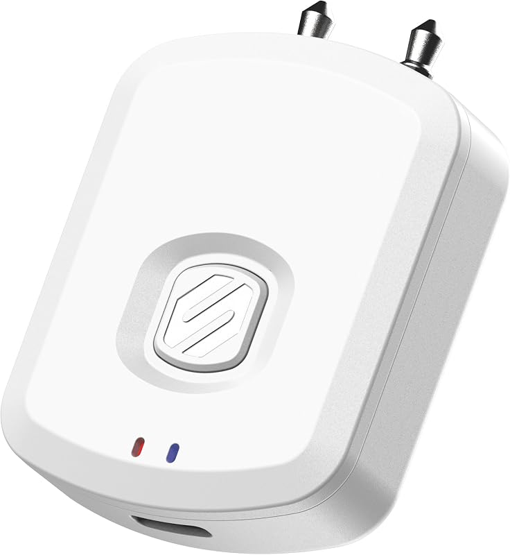 Scosche BTTWT-SP FlyTunes Universal Portable Bluetooth 4.1 Wireless Audio Transmitter for Use with AirPods, Earbuds/Headphones, TV’s and More - White