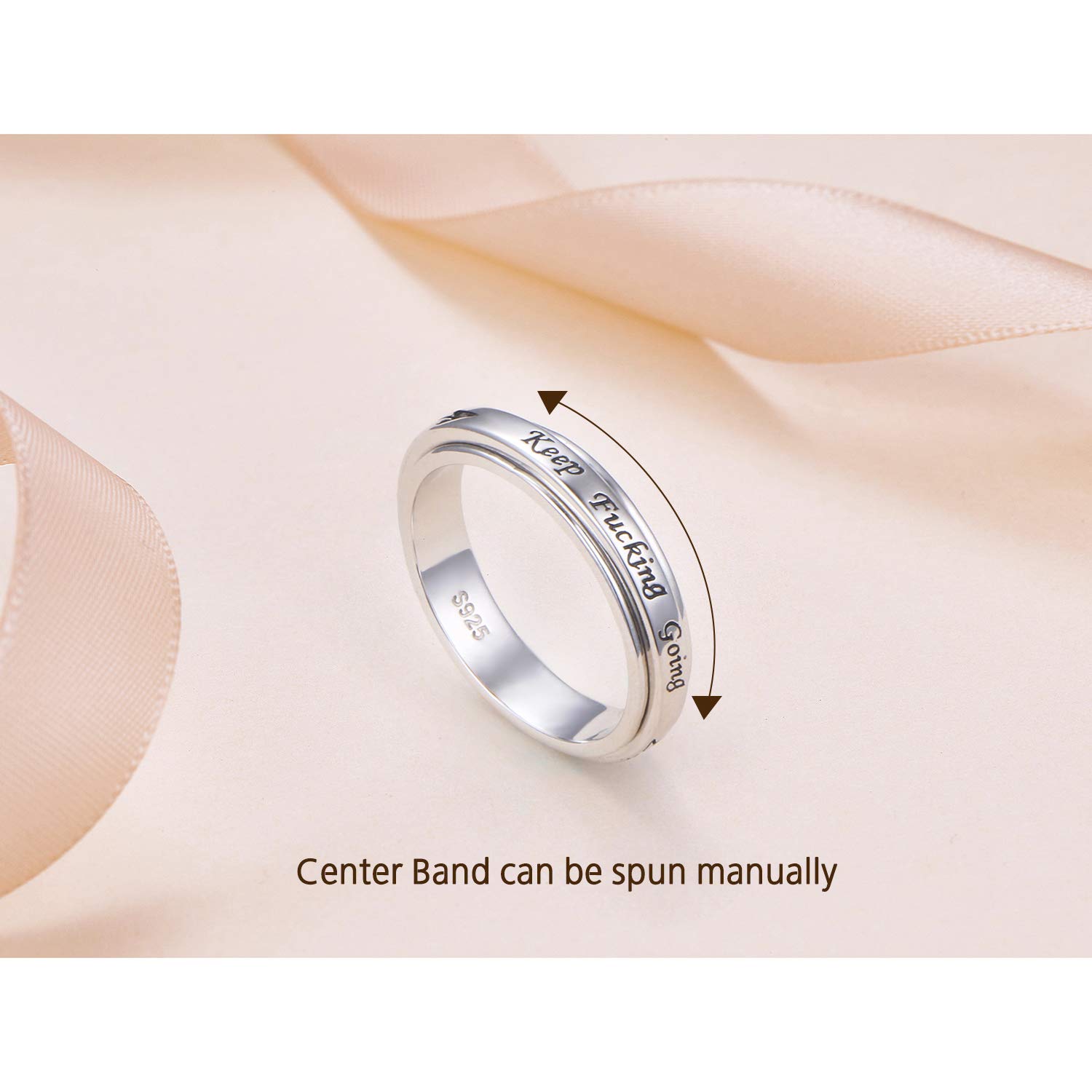 Anillo giratorio de plata de ley 925 para hombres y mujeres, anillos antiestrés para ansiedad, alivio del estrés, TDAH, autismo, anillos con mensaje Keep Going This Too Shall Pass, Plata de ley, Plata 5