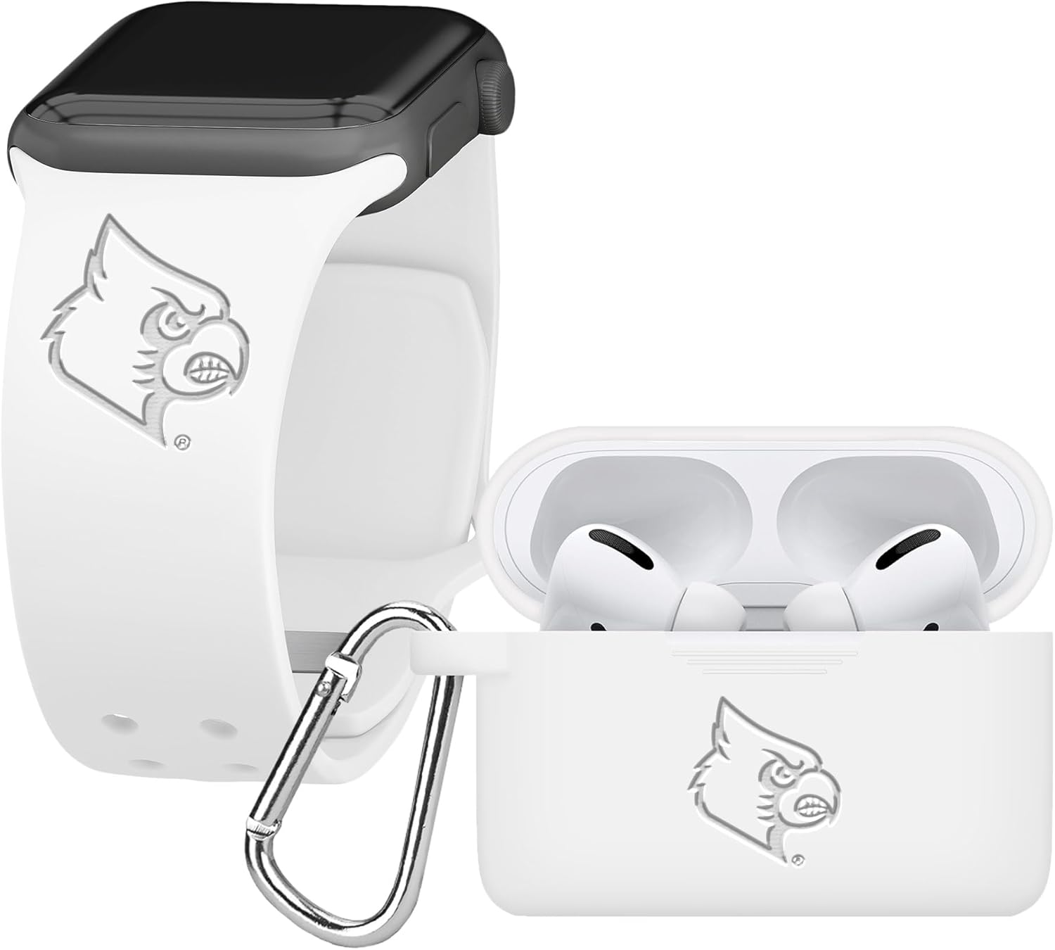 AFFINITY BANDS Louisville Cardinals Engraved Silicone Combo Package Compatible with Apple Watch and AirPods Pro (42/44/45/49mm (46mm Series 11) Black)
