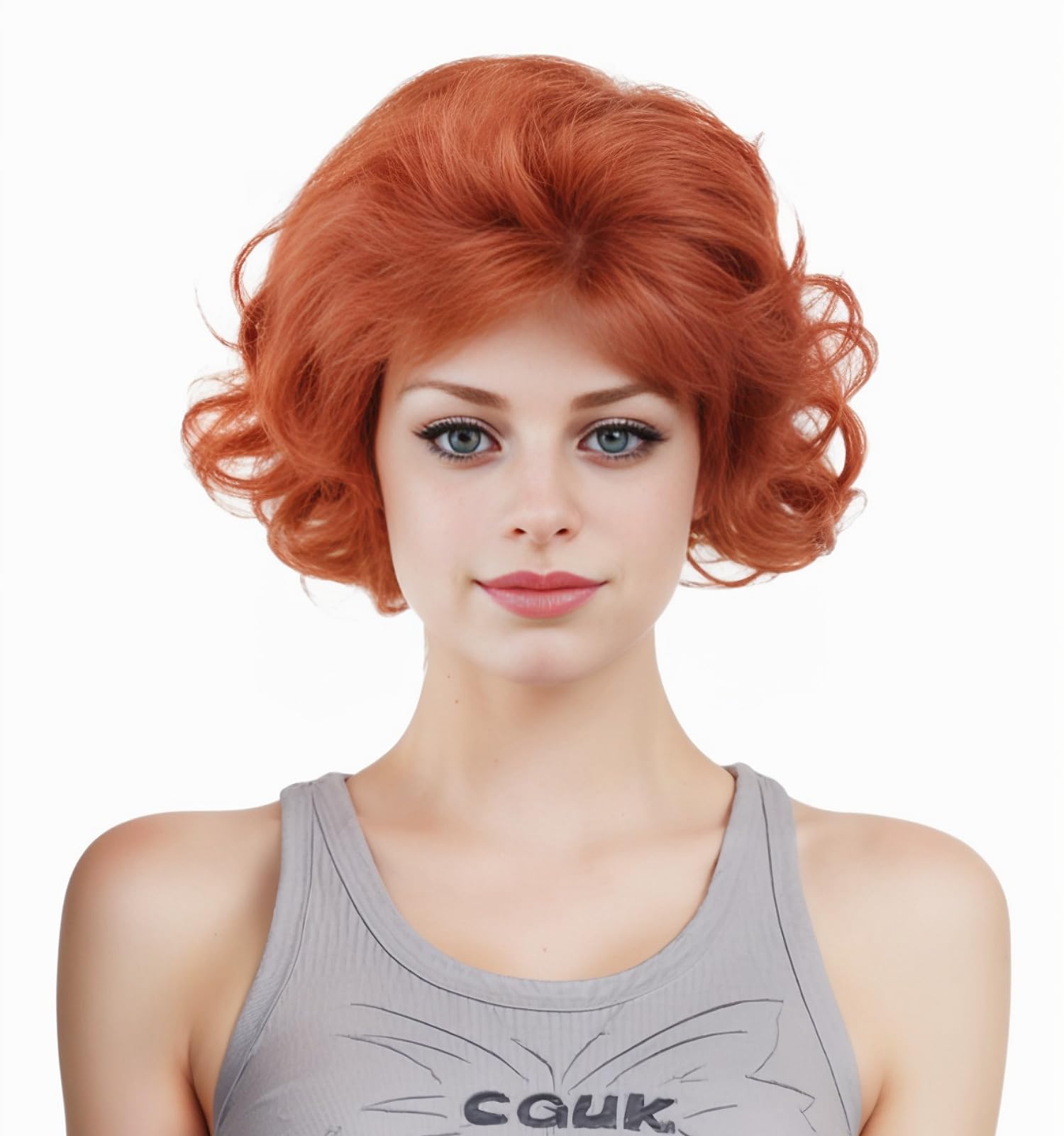NJJYXH 12 Inches Vintage Auburn Short Curly Wavy Wigs for Women Copper Red Wavy Wig with Synthetic Natural Ginger Wig for 60s 70s 80s Cosplay,
