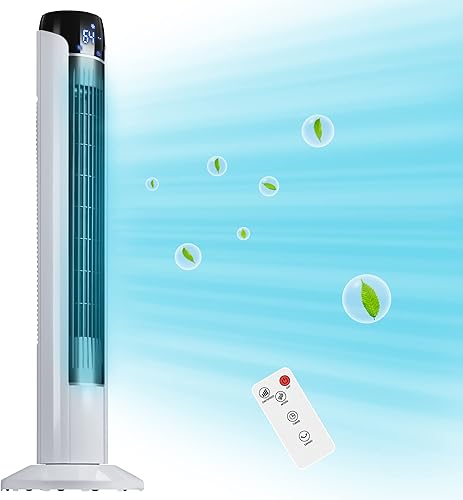 AKIRES Ventilador de torre con temporizador de 15 horas de 36 pulgadas pantalla LED de 70 control remoto ventilador oscilante sin aspas con 3