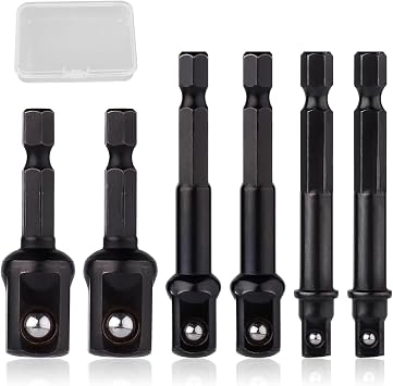 6 PCS Drill Socket Adaptor, 1/4, 1/2, 3/8 Inch Impact Driver Socket Adaptor, Impact Wrench Adapter Hex Shank Socket Wrench Adapter Set, Hand Tools Kit for Daily Use