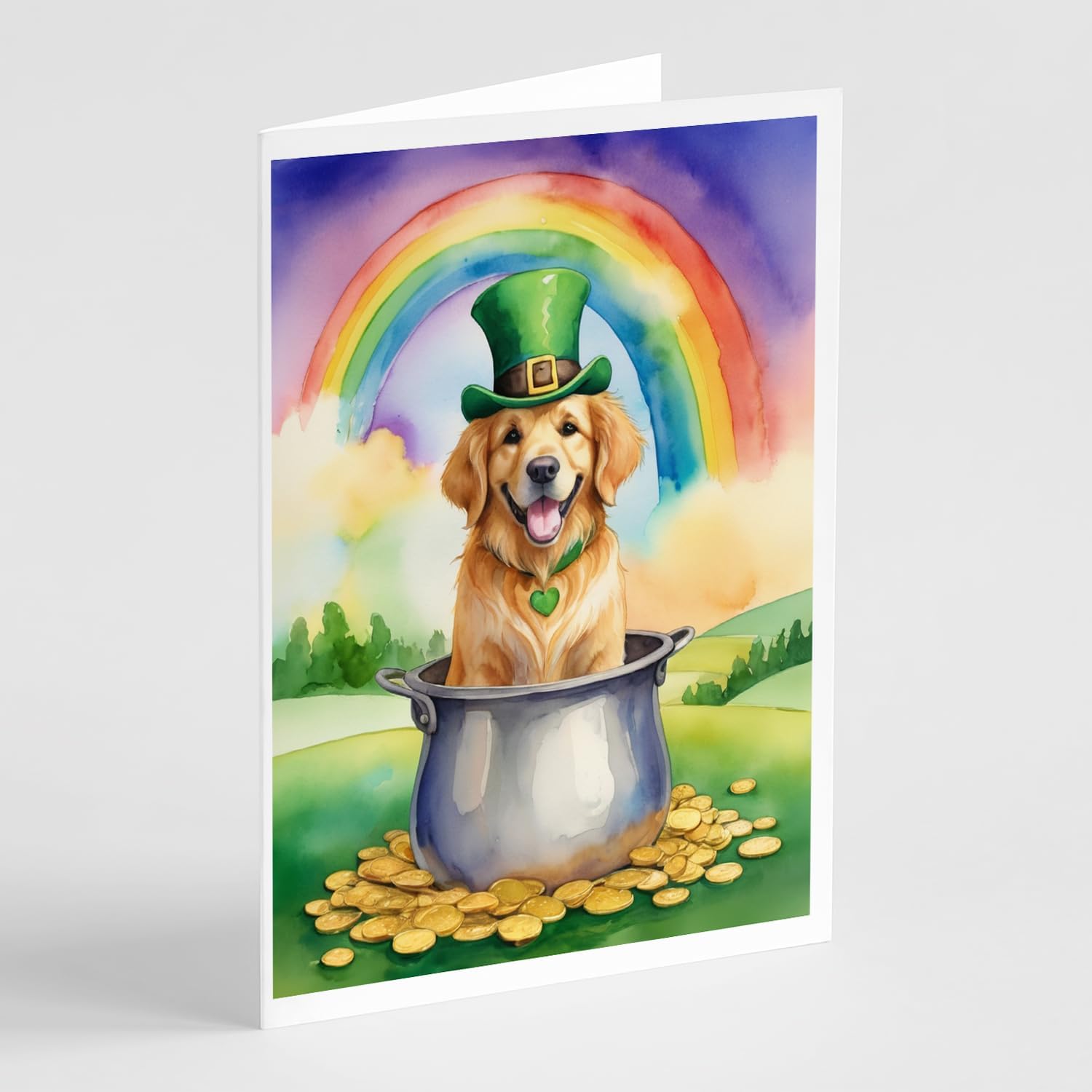 Caroline's Treasures DAC5547GCA7P Golden Retriever St Patrick's Day Greeting Cards Pack of 8 Blank Cards with Envelopes Whimsical A7 Size 5x7 Blank Note Cards