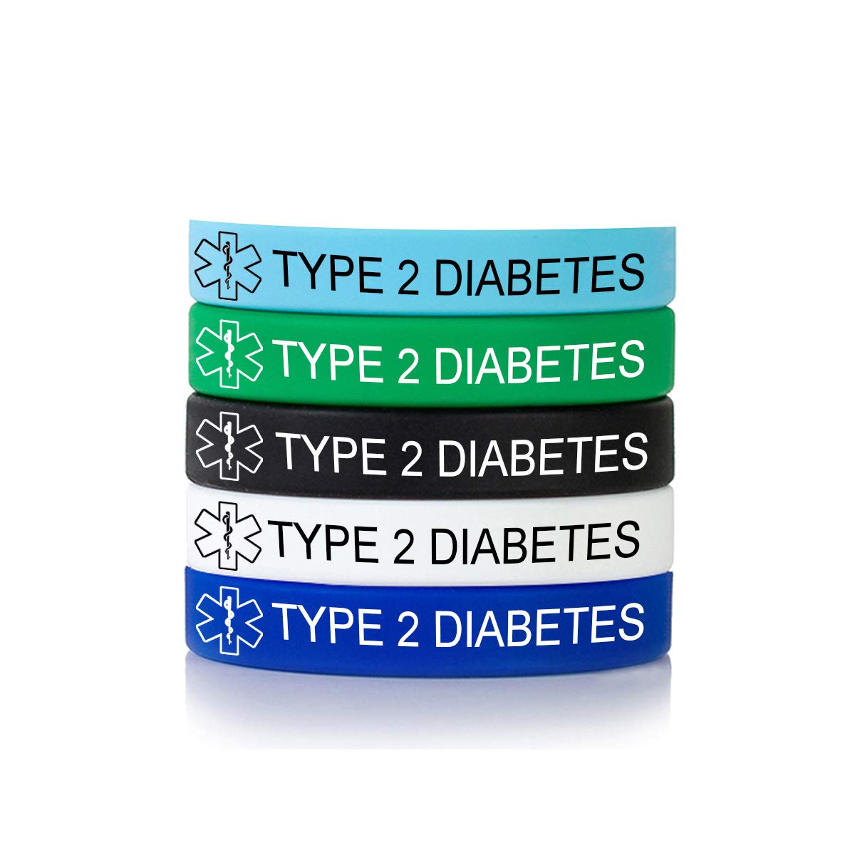 ZDBDH 5 Pack-Free Engraving Medical Safe SOS Jewelry Silicone Rubber Sport Bracelet-Type 1 Type 2 Diabetes Bracelet-PNC Bracelet-NO Needles OR BP This ARM Bracelet-DNR Bracelet,Multi