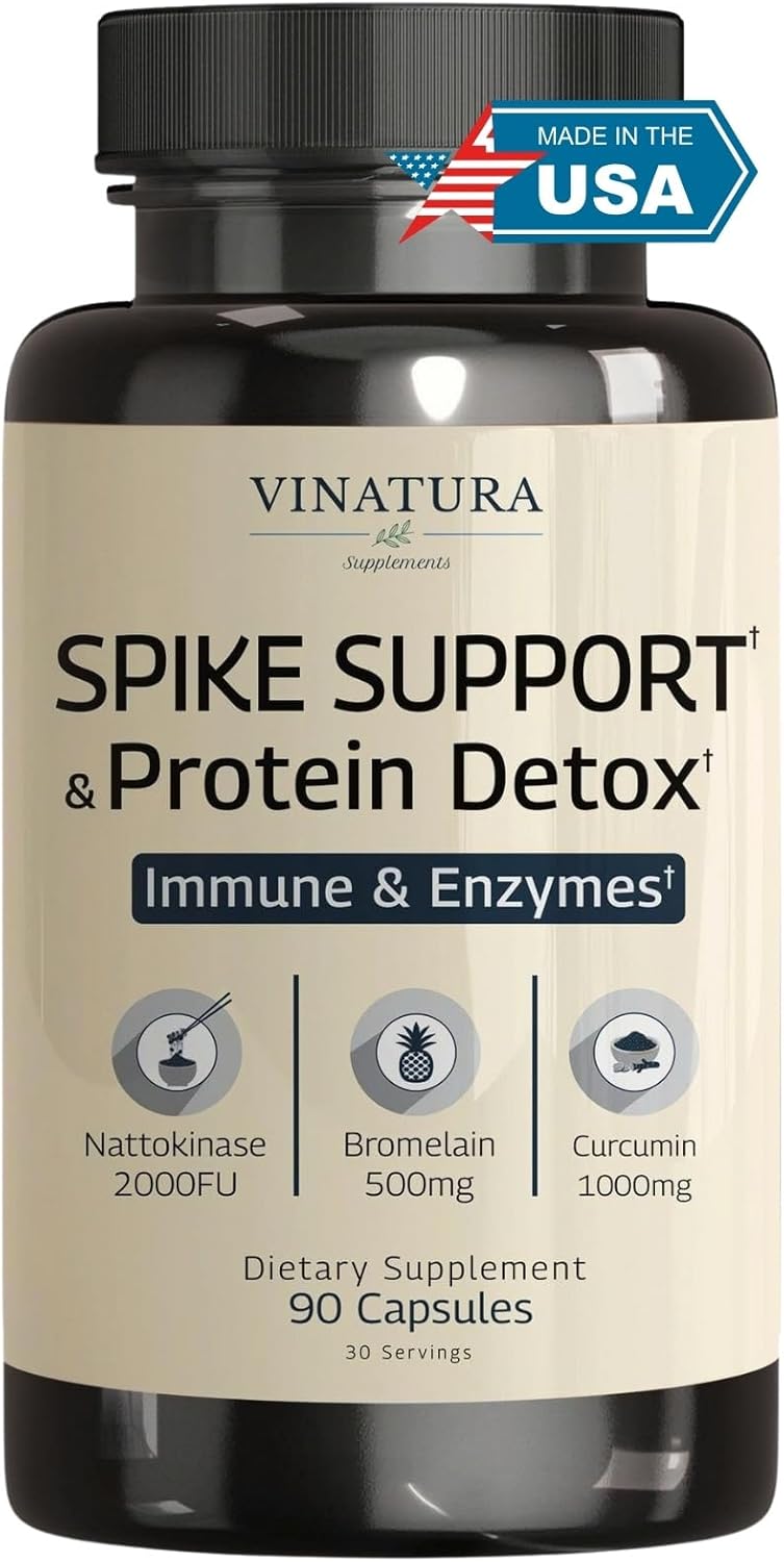 VINATURA Spike Protein Detox – Curcumin 1000 mg, Bromelain 500 mg, Nattokinase 2000 FU – Enzyme Complex for Detox & Protein Balance, Ultimate Spike Support Supplement – 90 Capsules