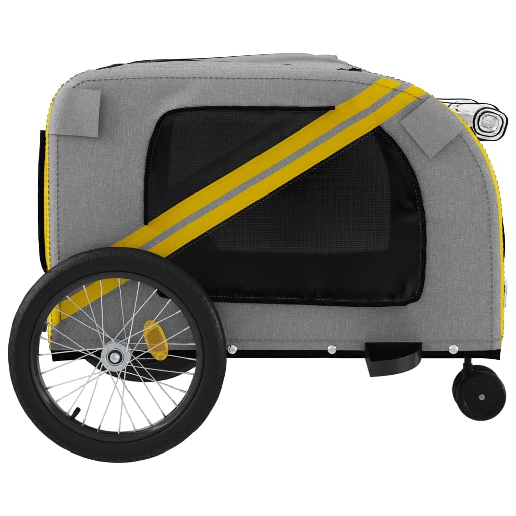 Fahrradanhänger Hunde Gelb und Grau aus Oxford-Gewebe und Eisen, faltbar, atmungsaktiv mit Netz, sicherer Transport für Haustier, ideal für Outdoor, Urlaub, Tierarzt und Spaziergänge
