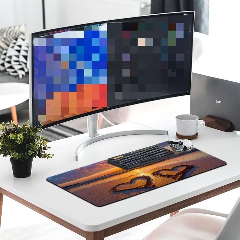 Tappetino Mouse Gaming XXL 1600 x 800 mm Tappetino Antiscivolo Sottomano Da Scrivania Per Mouse e Tastiera, Con Base In Gomma Antiscivolo, Lavabile, Mouse Pad Spiaggia Amore, Regalo per Uomo L-855