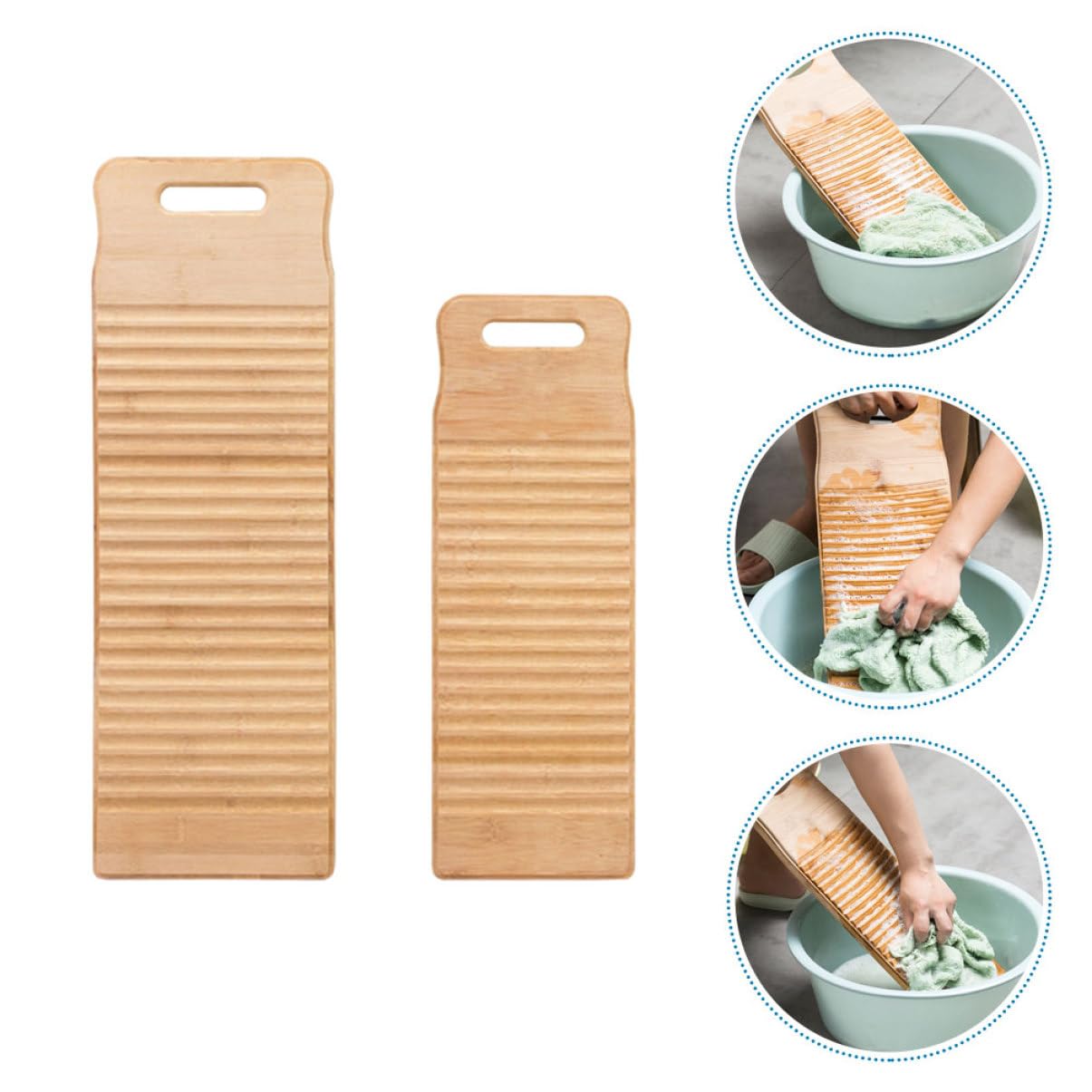 YARNOW Asse per Lavare i Panni in Legno Bambù 2 Pezzi Mini Lavapanni da Bucato a Mano Antiscivolo Design Appendibile per Uso Domestico e Viaggi, Resistente e Sicuro senza Sbavature,