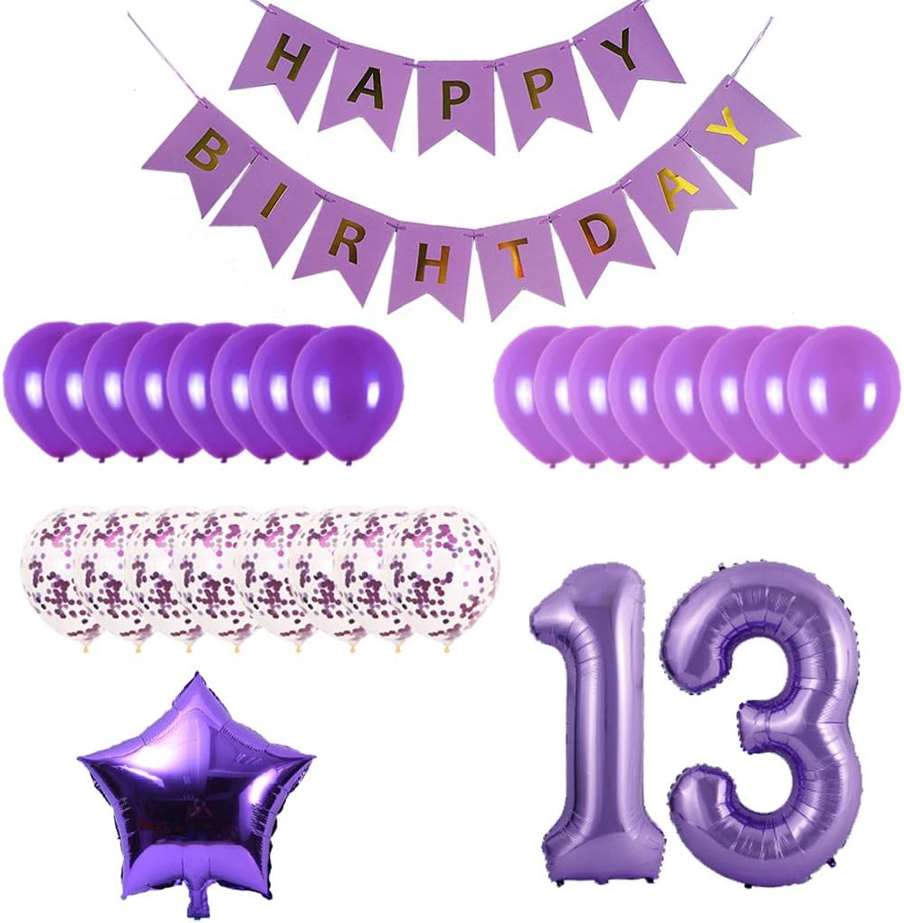 13th Birthday Party Decorations Kit Happy Birthday Banner with Number 13 Birthday Balloons for Birthday Party Supplies 13th Purple Birthday Party Pack - Image 2