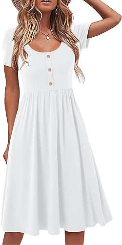 Beluring Robe d'été élégante à col rond pour femme - Manches courtes - Avec poch