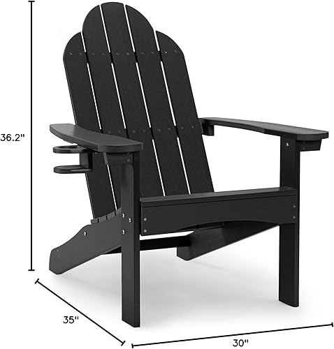 Miniatura 2 de LUE BONA Silla Adirondack resistente a la intemperie, silla de patio al aire libre negra, sillas Adirondack con soporte para tazas, silla Adirondack