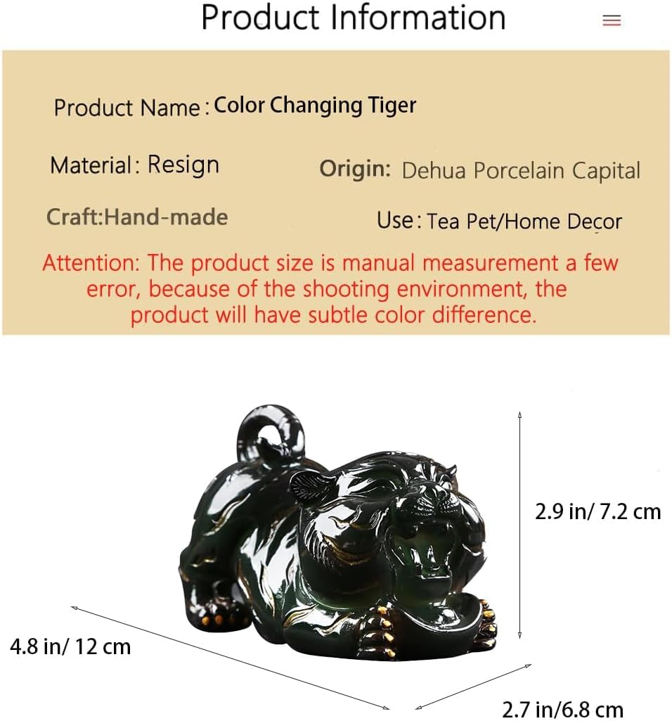 Color Changing Tea Pet Tiger Cute Resin Statue Kung Fu Tea Tray Decor Tea Lover's Gift Home Office Desk Feng Shui Ornament (Green)