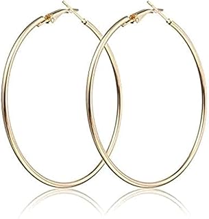 حلقان دائرية ستيل بطلاء ذهبي للنساء مقاس كبير - صغير حلقة من الستانلس مجوهرات هدية للكريسماس والصديقة والأخت والأم ستانلس معدن