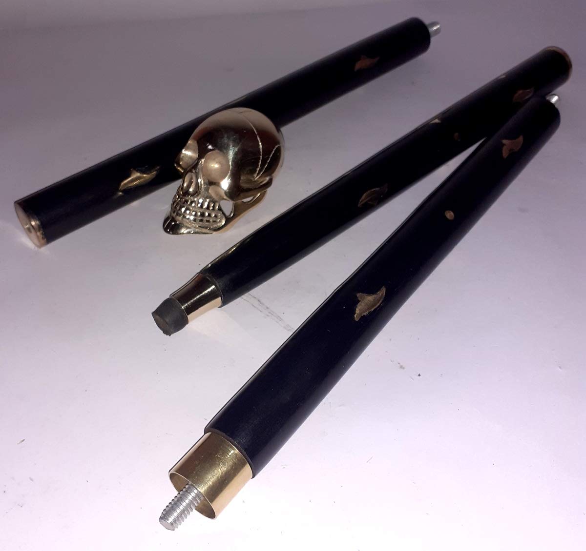 Bastón De Latón De Cabra Antiguo, Madera Negra, Dos Pliegues, Diseño