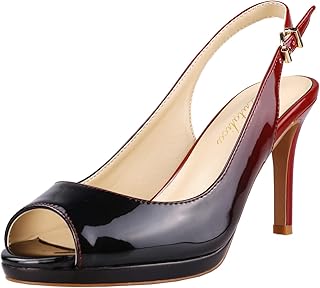 Women's Patent Leather Comfort Platform High Heel Slingback Sandals Sexy Peep Toe Stiletto High Heel Pumps