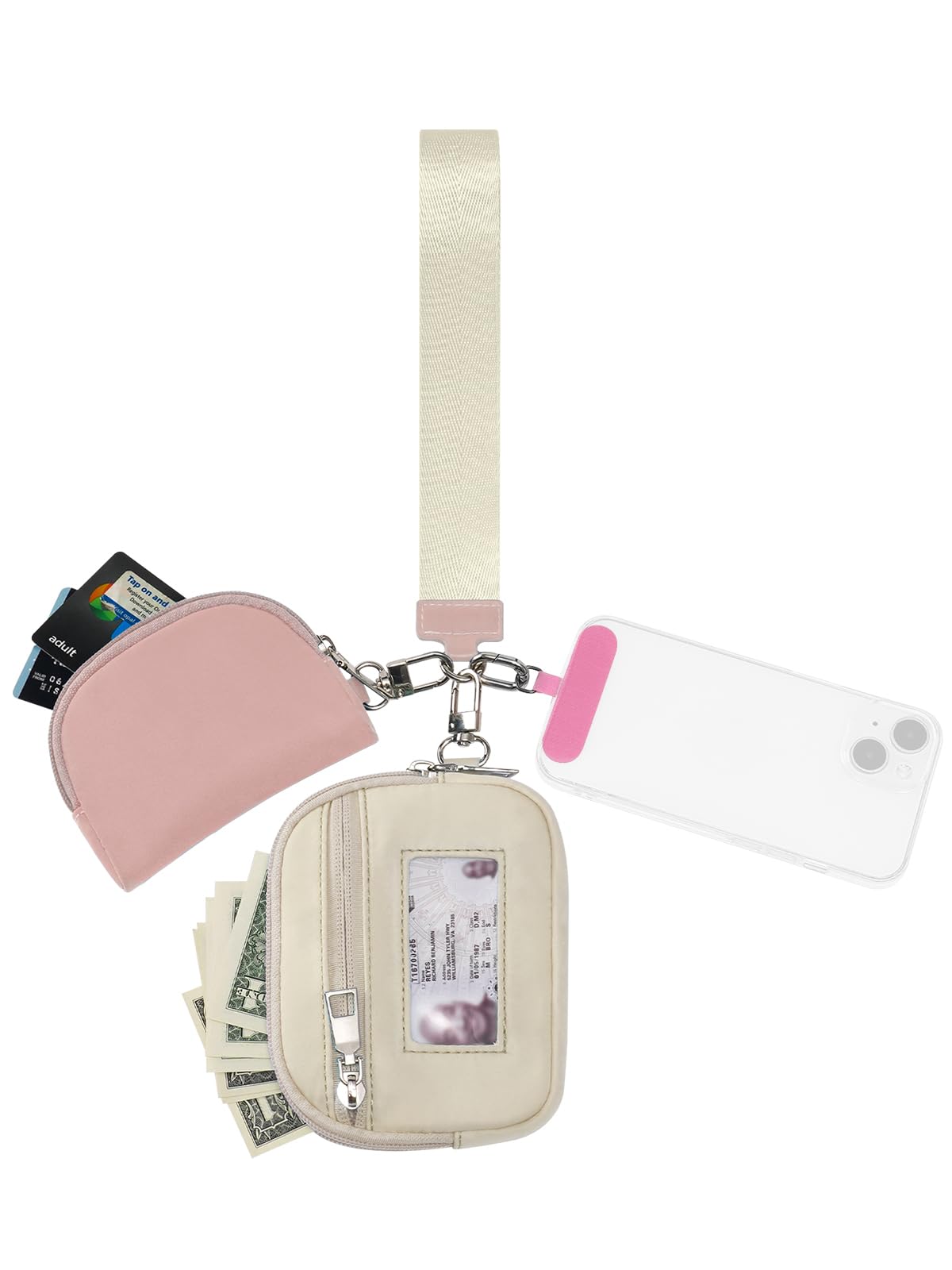 Keychain Wallet Mini Zip Around Dual Pouch Wristlet Detachable Coin Purse for Women and Men with Phone Tether Tab