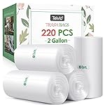 2 Gallon 220 Counts Strong Trash Bags Garbage Bags by Teivio, Bathroom Trash Can Bin Liners, Small Plastic Bags for home office kitchen (Clear)