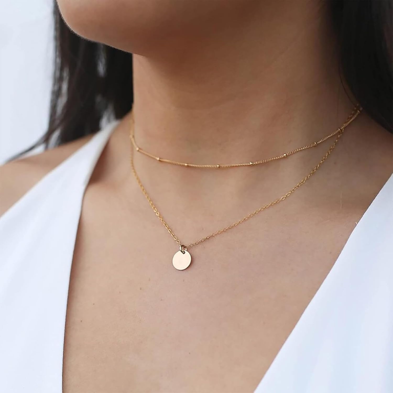 Gold Layered Necklaces for Women, 14K Gold Plated/Silver Dainty Link Chain Paperclip Twist Rope Disc Lightning Satellite Pendant Necklace Adjustable Choker Necklace Jewelry Gifts for Women - Image 3