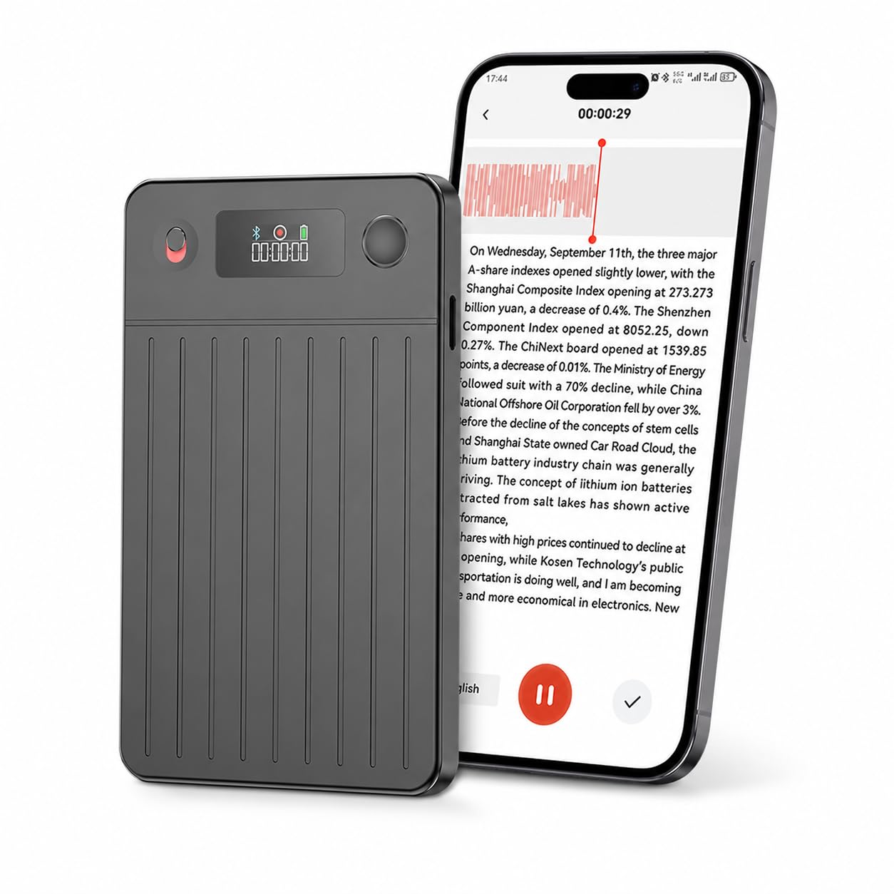 Volovivo Registratore Vocale Smart AI Con Trascrizione Traduzione e Riassunto 64GB Registratore Audio Magnetico Per Riunioni Lezioni e Interviste