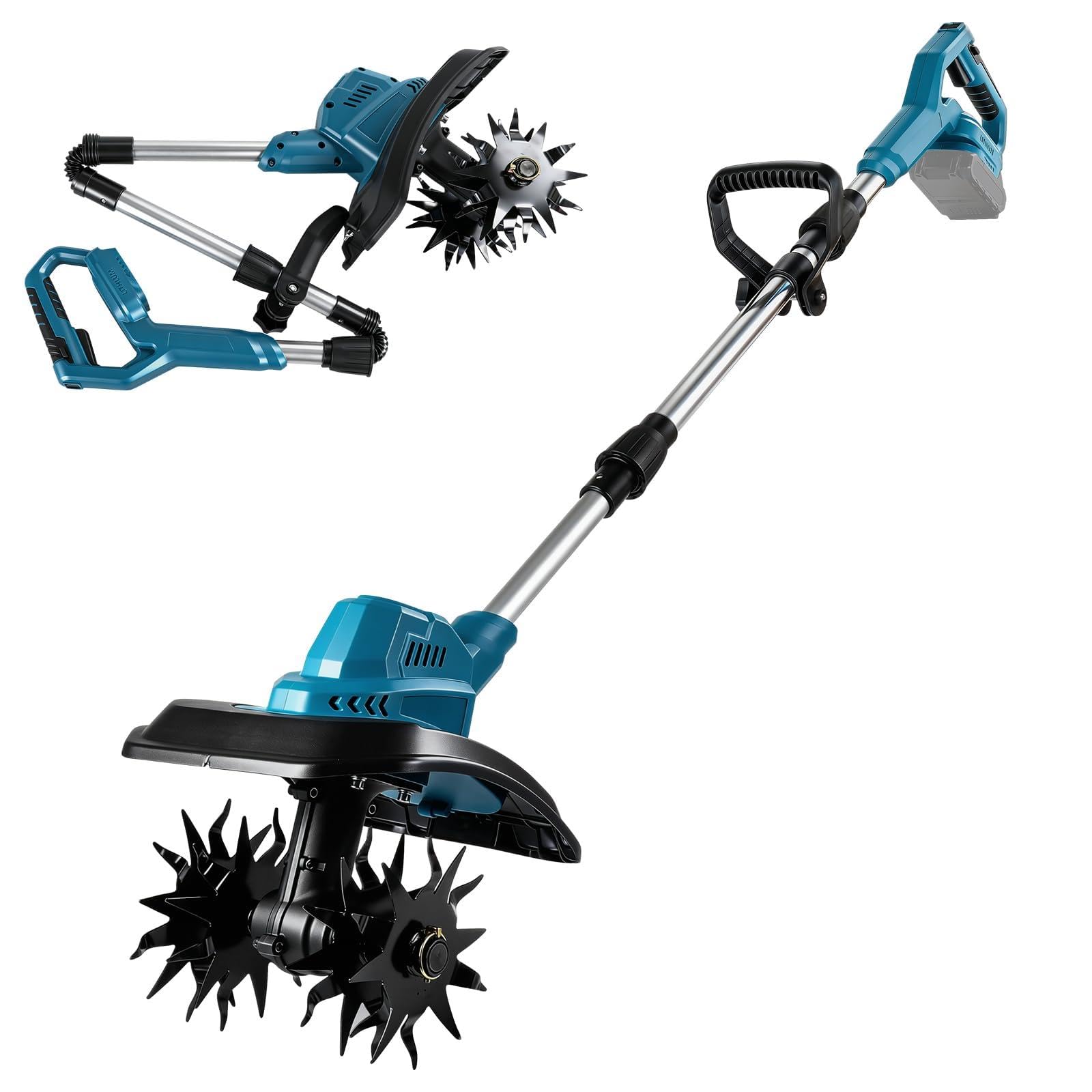 Motoazada Electrica Compatible con Makita 18V Batería, Motocultor Baterías inalámbrico, Ancho de Trabajo de 20 cm, de Trabajo 15 cm, Mango Plegable, Motocultor para Jardín Huerto Césped (sin batería)