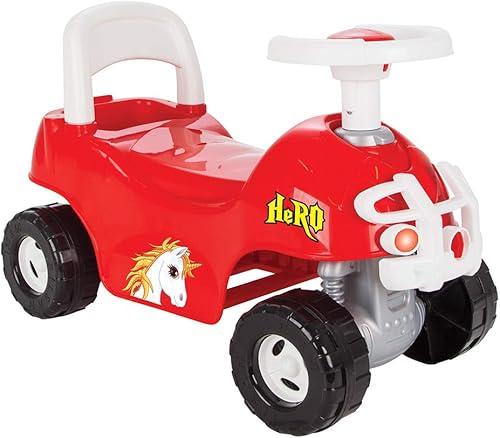 07 812R Hero ATV - Vehículo de juguete para niños sin pedales con respaldo de mango extraíble y bocina mecánica para edades de 36 meses en adelante